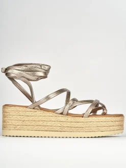 Sandali zeppa tacco 5cm pelle oro