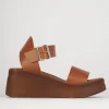 Sandali zeppa tacco 5cm pelle marrone