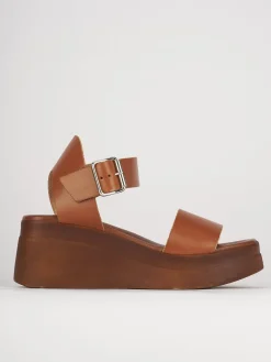 Sandali zeppa tacco 5cm pelle marrone