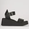 Sandali zeppa tacco 5cm pelle nero