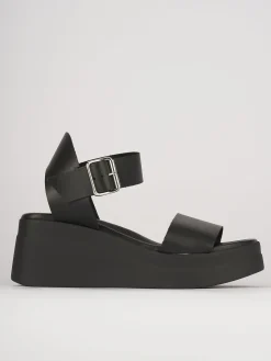 Sandali zeppa tacco 5cm pelle nero