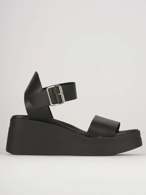 Sandali zeppa tacco 5cm pelle nero
