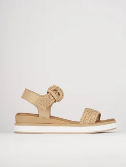 Sandali zeppa tacco 3cm pelle beige