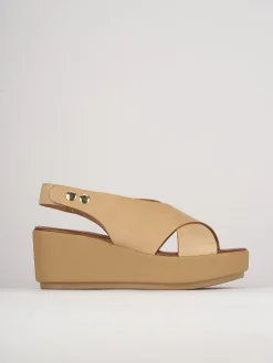 Sandali zeppa tacco 7cm pelle beige