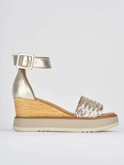 Sandali zeppa tacco 8cm pelle oro