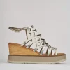 Sandali zeppa tacco 7cm pelle oro