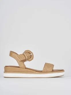 Sandali zeppa tacco 3cm pelle beige