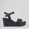 Sandali zeppa tacco 7cm pelle nero