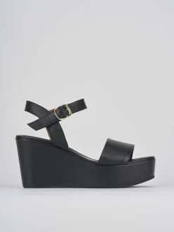 Sandali zeppa tacco 7cm pelle nero
