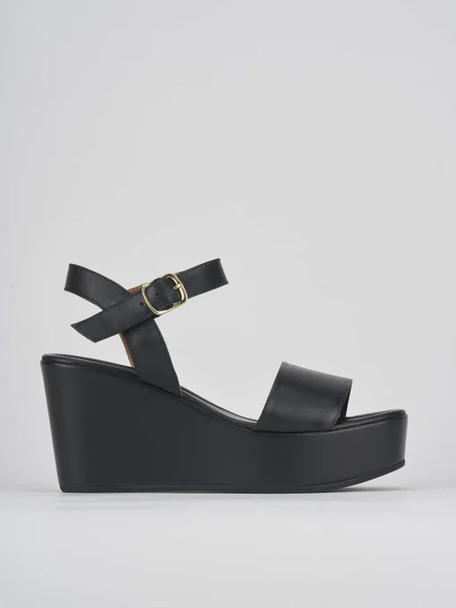Sandali zeppa tacco 7cm pelle nero