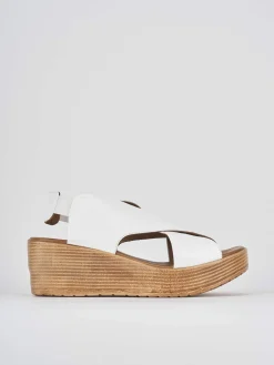 Sandali zeppa tacco 6cm pelle bianco