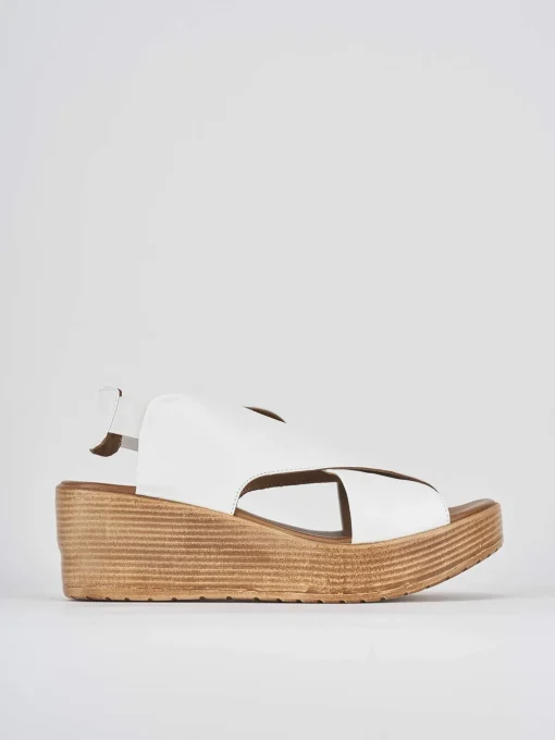 Sandali zeppa tacco 6cm pelle bianco