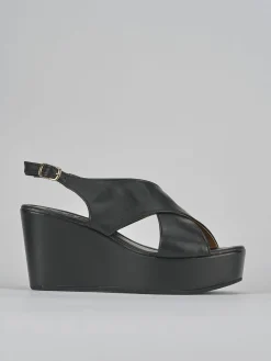 Sandali zeppa tacco 8cm pelle nero