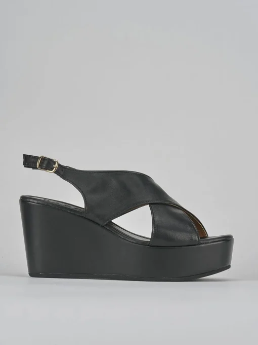 Sandali zeppa tacco 8cm pelle nero