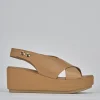 Sandali zeppa tacco 6cm pelle marrone