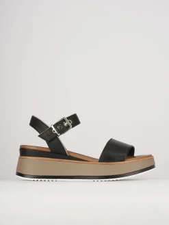 Sandali zeppa tacco 6cm pelle nero