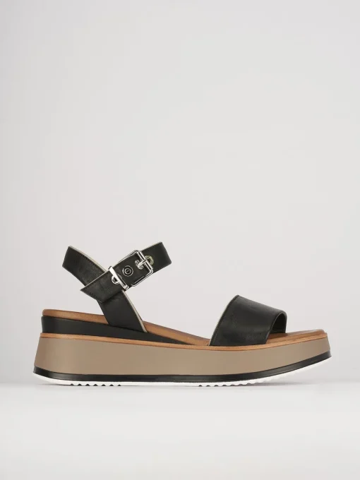 Sandali zeppa tacco 6cm pelle nero