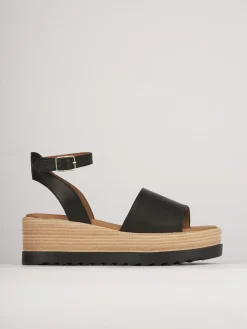 Sandali zeppa tacco 6cm pelle nero