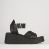 Sandali zeppa tacco 5cm pelle nero