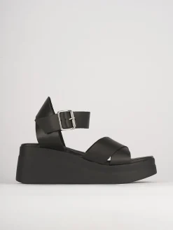 Sandali zeppa tacco 5cm pelle nero
