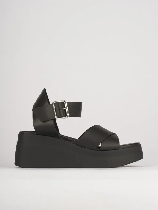 Sandali zeppa tacco 5cm pelle nero