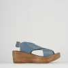 Sandali zeppa tacco 6cm pelle azzurro