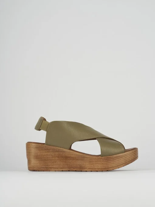 Sandali zeppa tacco 6cm pelle verde