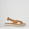 Sandali zeppa tacco 5cm pelle marrone