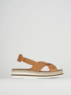 Sandali zeppa tacco 5cm pelle marrone