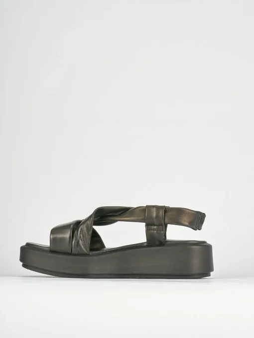 Sandali zeppa tacco 3cm pelle nero