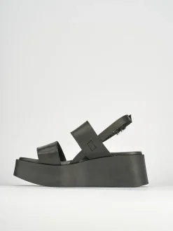 Sandali zeppa tacco 4cm pelle nero