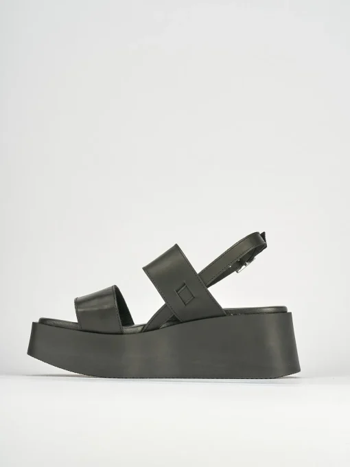 Sandali zeppa tacco 4cm pelle nero