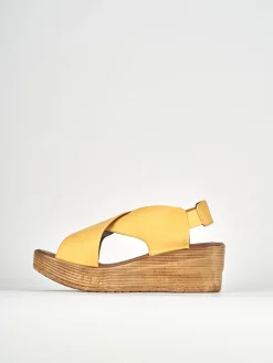 Sandali zeppa tacco 6cm pelle giallo