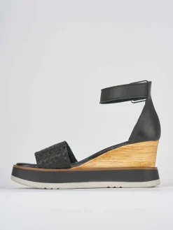 Sandali zeppa tacco 8cm pelle nero