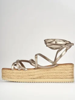Sandali zeppa tacco 5cm pelle oro
