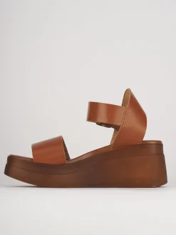Sandali zeppa tacco 5cm pelle marrone