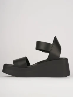 Sandali zeppa tacco 5cm pelle nero
