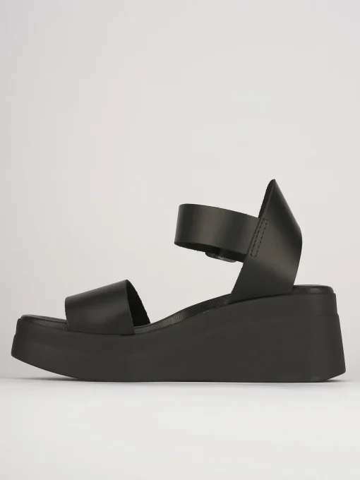 Sandali zeppa tacco 5cm pelle nero