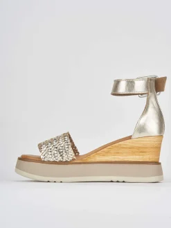 Sandali zeppa tacco 8cm pelle oro