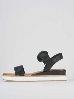 Sandali zeppa tacco 3cm pelle nero