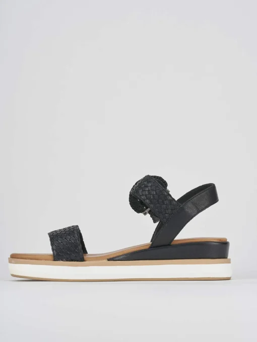 Sandali zeppa tacco 3cm pelle nero