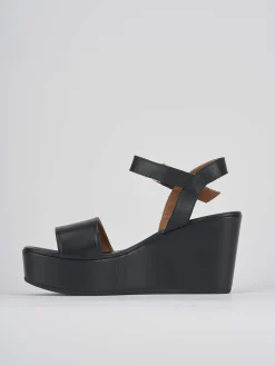 Sandali zeppa tacco 7cm pelle nero