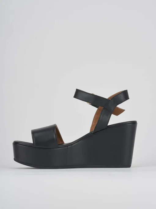 Sandali zeppa tacco 7cm pelle nero