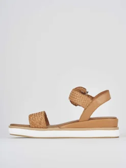Sandali zeppa tacco 3cm pelle marrone