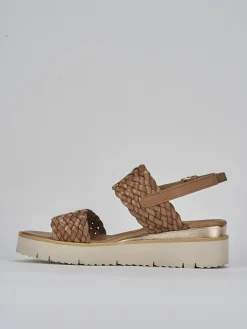 Sandali zeppa tacco 3cm pelle marrone