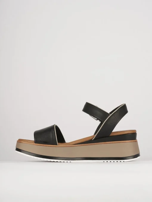 Sandali zeppa tacco 6cm pelle nero