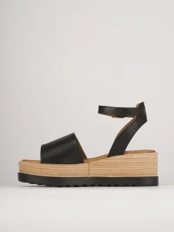 Sandali zeppa tacco 6cm pelle nero
