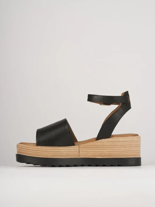 Sandali zeppa tacco 6cm pelle nero