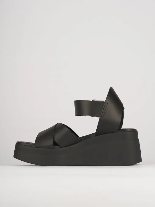 Sandali zeppa tacco 5cm pelle nero