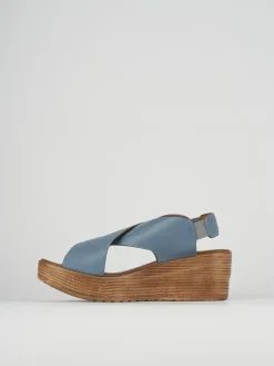 Sandali zeppa tacco 6cm pelle azzurro
